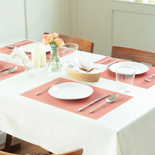 Placemats Set of 6 Vinyl/Plastic Woven Place Mats for Kitchen Table Indoor/Outdoor Washable Placemat Wipeable Dining Table Mats (Red Stripes,6)