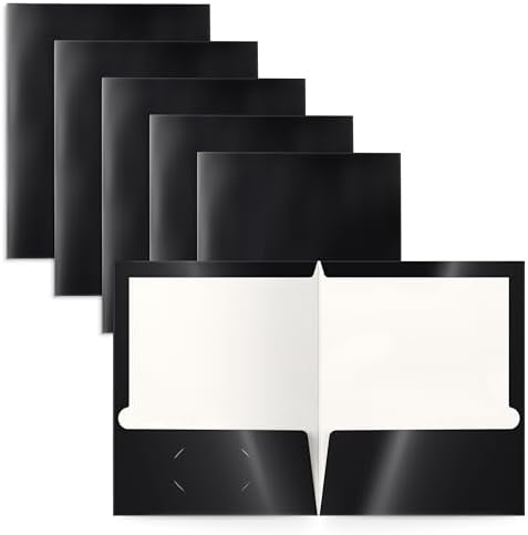 Better Office Products 2 Pocket Glossy Laminated Black Paper Folders, Letter Size, Black Paper Portfolios, Box of 25