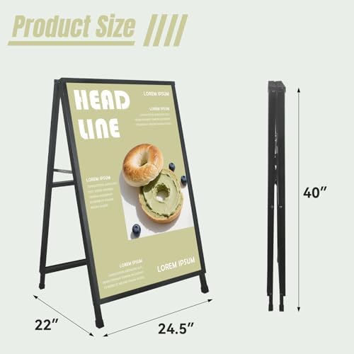 24x 36 Inch A Frame Sign Heavy Duty Sandwich Board Double-Sided Pavement Sign Folding Sign Holder Outdoor for Businesses Store Signs (Frame only),2PACK