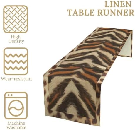 Tiger Animal Skin Print Table Runner, Rustic Cottage Country Farm Animal Fur Skin Pattern Western Style Black Brown Print Dinner Runner for Home Kitchen Dining Table Decoration 13"x120"