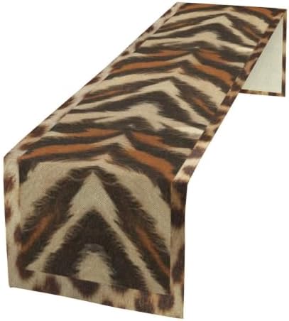 Tiger Animal Skin Print Table Runner, Rustic Cottage Country Farm Animal Fur Skin Pattern Western Style Black Brown Print Dinner Runner for Home Kitchen Dining Table Decoration 13"x60"