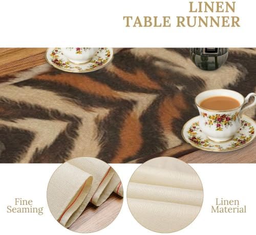 Tiger Animal Skin Print Table Runner, Rustic Cottage Country Farm Animal Fur Skin Pattern Western Style Black Brown Print Dinner Runner for Home Kitchen Dining Table Decoration 13"x90"