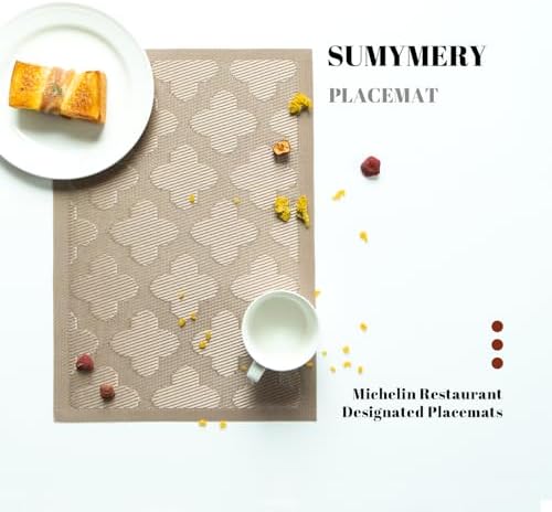 Placemats Set of 6 Vinyl/Plastic Woven Place Mats for Kitchen Table Indoor/Outdoor Washable Placemat Wipeable Dining Table Mats (Dark Brown Clover,6)