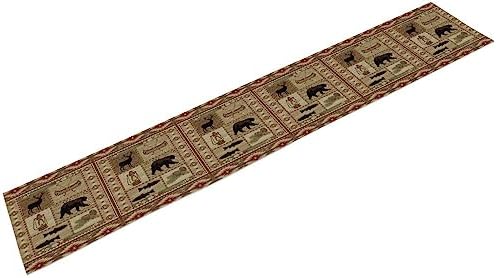 Vintage Rustic Cabin Bear Table Runner,Cottage Country Style Pine Tree Elk Wildlife Dinner Runner for Home Kitchen Dining Table Decoration 13"x90"