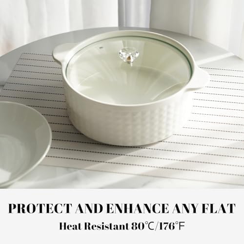Placemats Set of 6 Vinyl/Plastic Woven Place Mats for Kitchen Table Indoor/Outdoor Washable Placemat Wipeable Dining Table Mats (White Stripes,6)