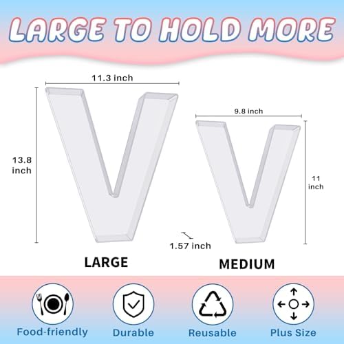 13.8" Extra Large Acrylic Letter Charcuterie Board Box, Reusable Fillable Letter Cake Candy Dish Display Serving Tray for Birthday Anniversary Party Decoration (V)