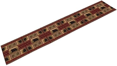 Rustic Bear Table Runner, Retro Vintage Bear Country Cabin Cottage Pine Tree Dinner Table Decoration for Home Kitchen Dining 13"x36"