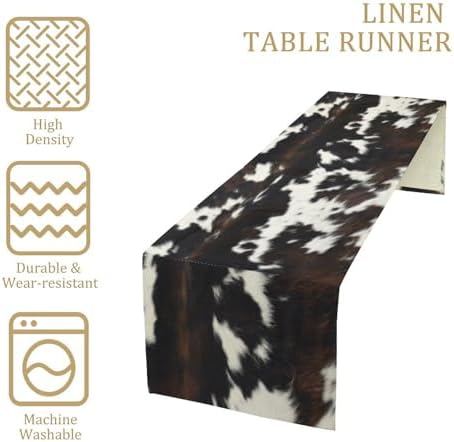 Cow Print Table Runner, Black White Cowhide Print Western Style Table Runner Country Farmhouse Cottage Cow Patten Table Decoration for Home Kitchen Dining, 13x60 Inch