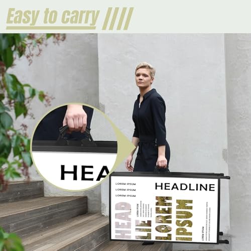 24x 36 Inch A Frame Sign Heavy Duty Sandwich Board Double-Sided Pavement Sign Folding Sign Holder Outdoor for Businesses Store Signs (Frame only),2PACK