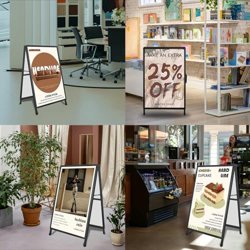 24x 36 Inch A Frame Sign Heavy Duty Sandwich Board Double-Sided Pavement Sign Folding Sign Holder Outdoor for Businesses Store Signs (Frame only),2PACK