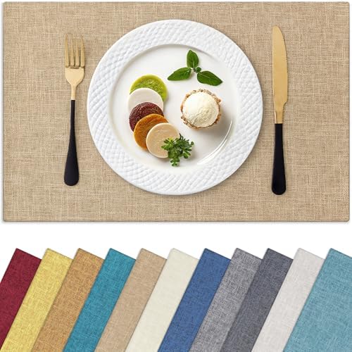Homaxy Cloths Placemats for Dining Table Set of 4, 13" x 19", Flaxen