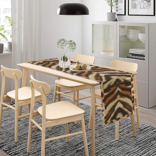 Tiger Animal Skin Print Table Runner, Rustic Cottage Country Farm Animal Fur Skin Pattern Western Style Black Brown Print Dinner Runner for Home Kitchen Dining Table Decoration 13"x120"