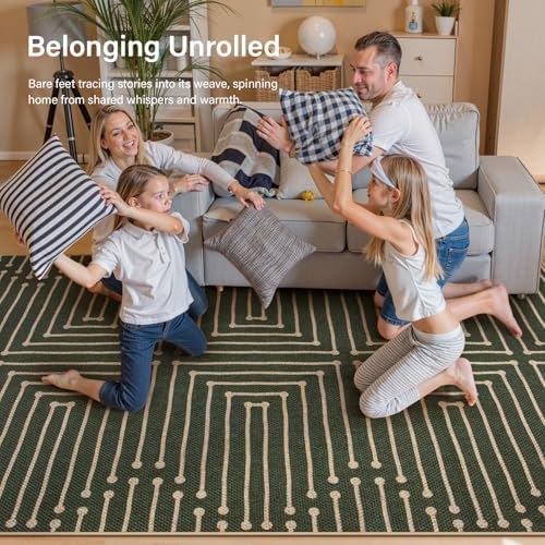 Lahome Maze Line Green Kitchen Runner Rug, 2x8 Outdoor Easy Jute Runner Rug