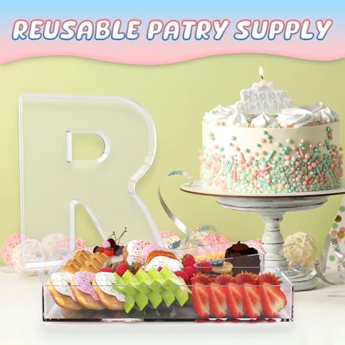 13.8" Extra Large Acrylic Letter Charcuterie Board Box, Reusable Fillable Letter Cake Candy Dish Display Serving Tray for Birthday Anniversary Party Decoration (R)