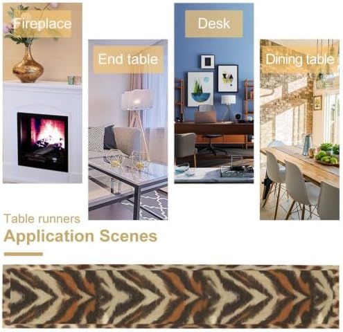 Tiger Animal Skin Print Table Runner, Rustic Cottage Country Farm Animal Fur Skin Pattern Western Style Black Brown Print Dinner Runner for Home Kitchen Dining Table Decoration 13"x120"