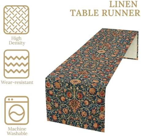 William Morris Floral Table Runner Vintage Flowers Strawberry Thief Table Runner for Dining Table Decor 13 x 70 Inch