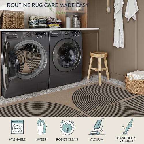 Lahome Modern Rainbow Easy Jute Rug, Washable Rugs 5x7 for Living Room Bedroom Black Farmhouse Indoor Outdoor Patio Carpet, Contemporary Natural Throw Mat Non Slip Carpet for Office RV