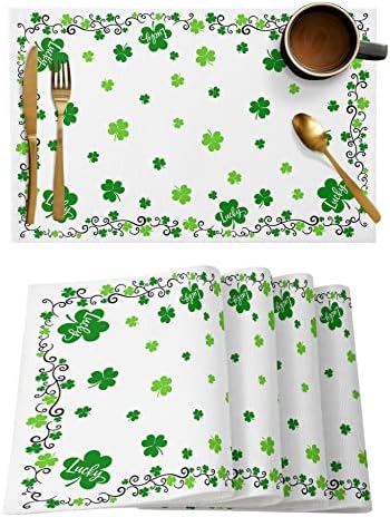 St. Patrick's Day Placemats Set of 6, Green Shamrock Irish Clover Heat Resistant Washable Dining Table Mats Seasonal Spring Holiday Farmhouse Decor for Kitchen&Table Linens Outdoor Indoor