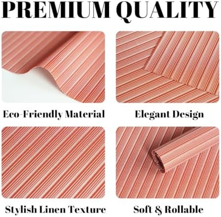 Placemats Set of 6 Vinyl/Plastic Woven Place Mats for Kitchen Table Indoor/Outdoor Washable Placemat Wipeable Dining Table Mats (Red Stripes,6)