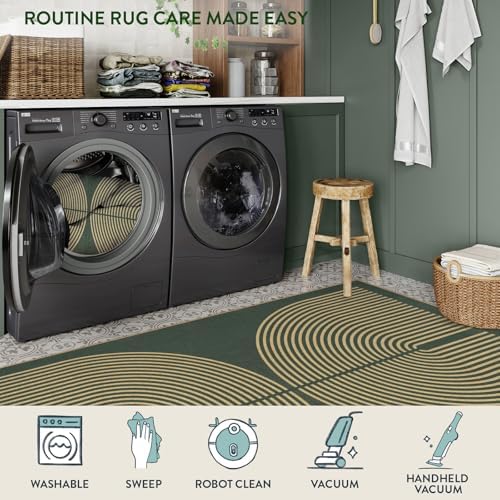Lahome Rainbow Easy Jute Dark Green Rug, 5x7 Mid Century Modern Rug