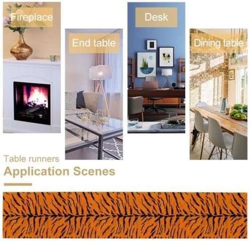Vintage Tiger Print Table Runner, Rustic Cottage Country Farm Animal Fur Skin Pattern Western Style Black Brown Print Dinner Runner for Home Kitchen Dining Table Decoration 13x60 Inch