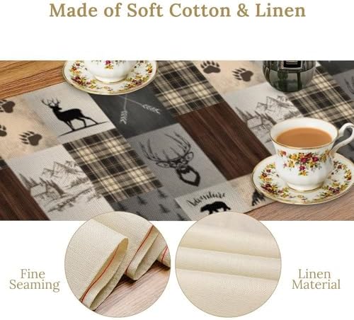 Rustic Cabin Moose Deer Bear Table Runner, Retro Vintage Bear Cottage Country Style Cabin Farmhouse Dinner Runner for Home Kitchen Dining Table Decoration 13"x70"