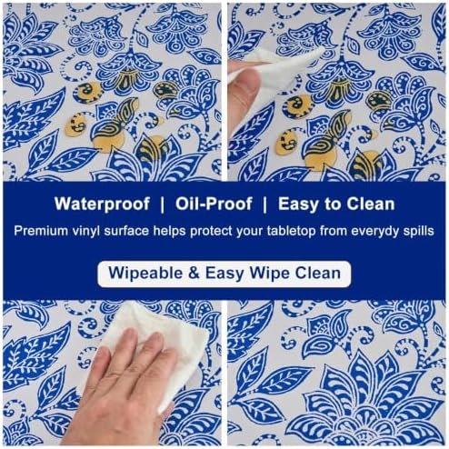 LIBERECOO Heavy Duty Vinyl Tablecloth with Flannel Backing Waterproof Oil-Proof Plastic Table Cloth Stain-Resistant Wipeable Rectangle or Square Table Cover for Indoor and Outdoor 60 x 102 Inch